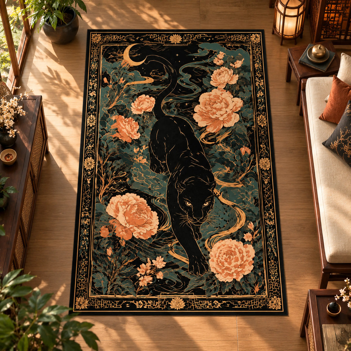 kara-panter-sakayik-cicekli-mistik-hali-hilal-siyah-modern-salon