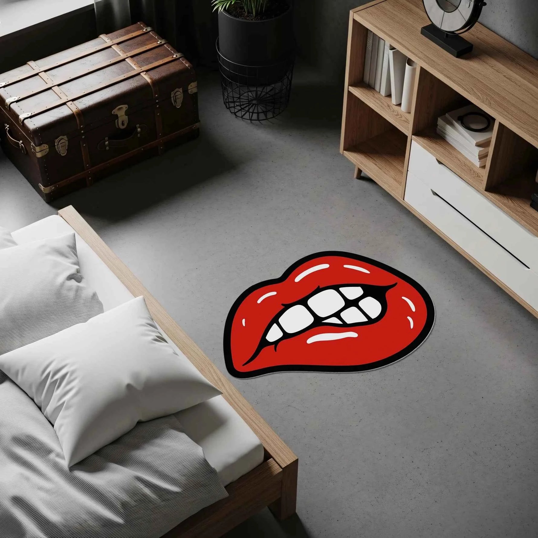 Kırmızı Dudak Tasarımlı Pop-Art Halı