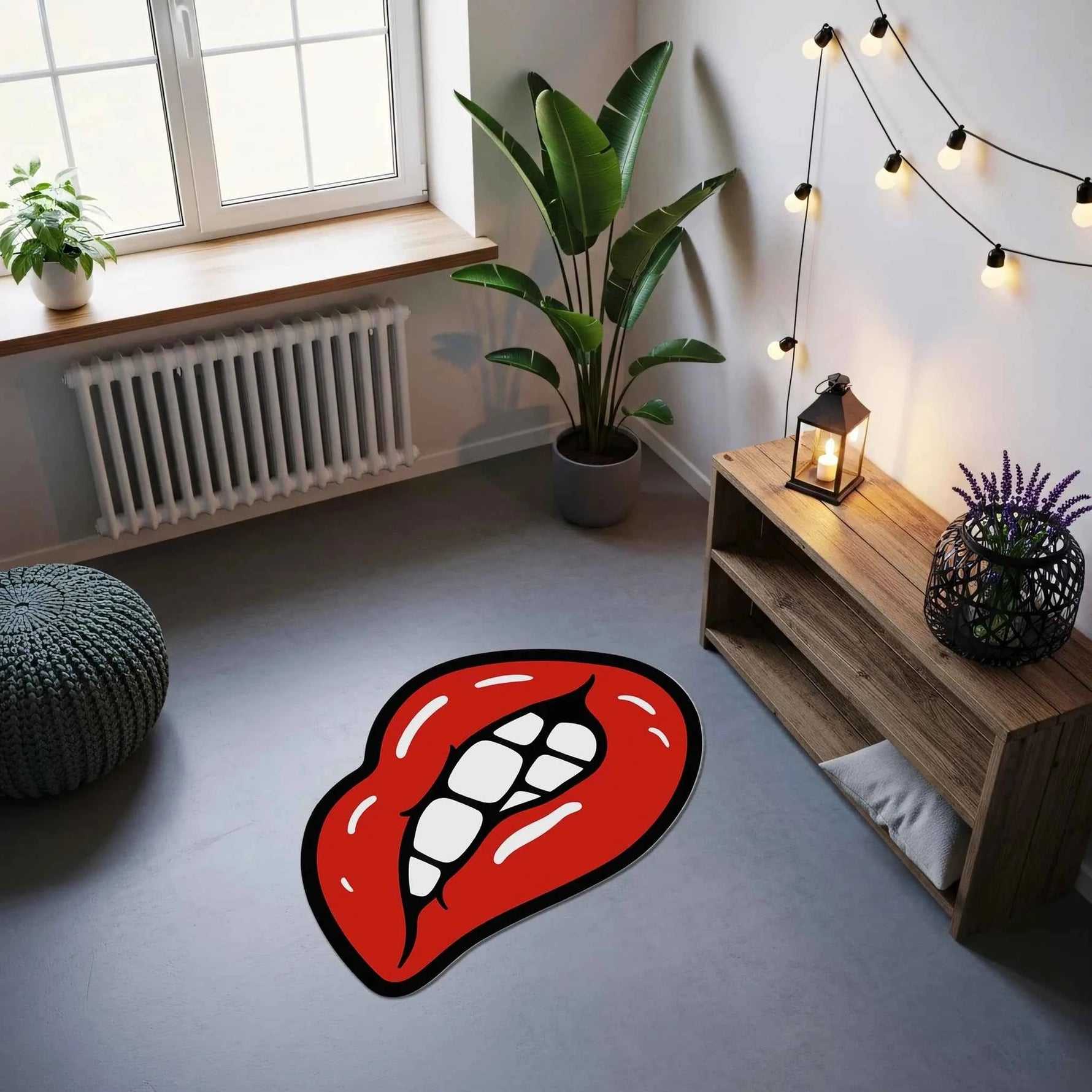 Kırmızı Dudak Tasarımlı Pop-Art Halı