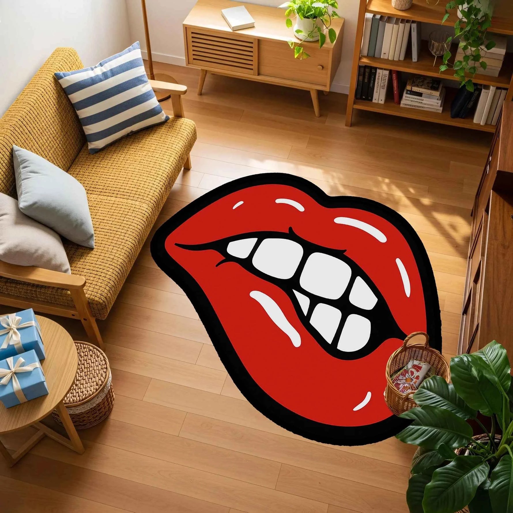 Kırmızı Dudak Tasarımlı Pop-Art Halı