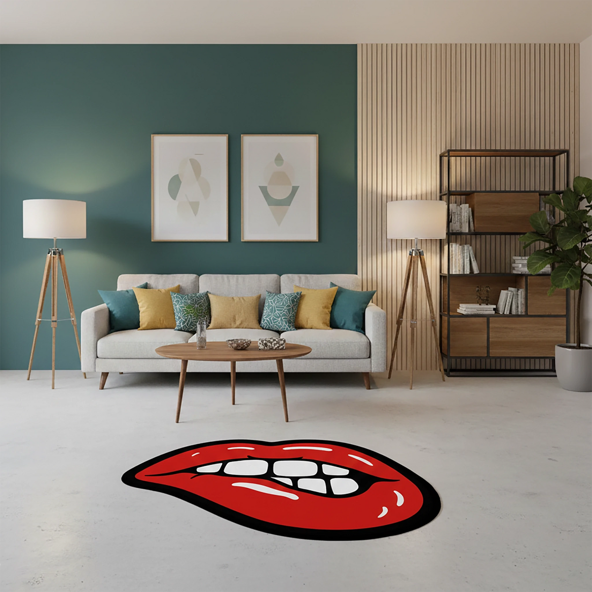 Kırmızı Dudak Tasarımlı Pop-Art Halı