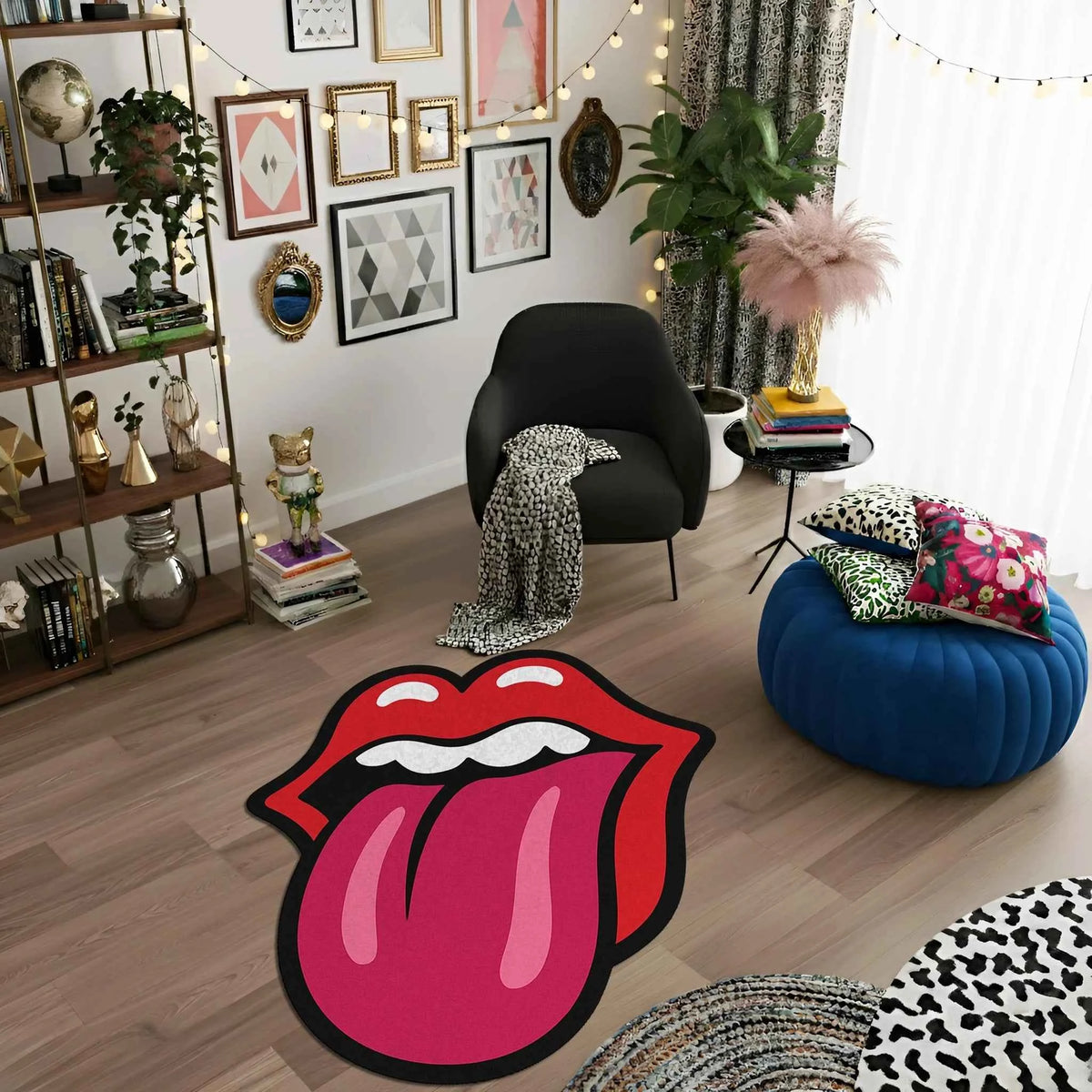 İkonik Kırmızı Dudak ve Dil Figürlü Pop-Art Tasarım Halı