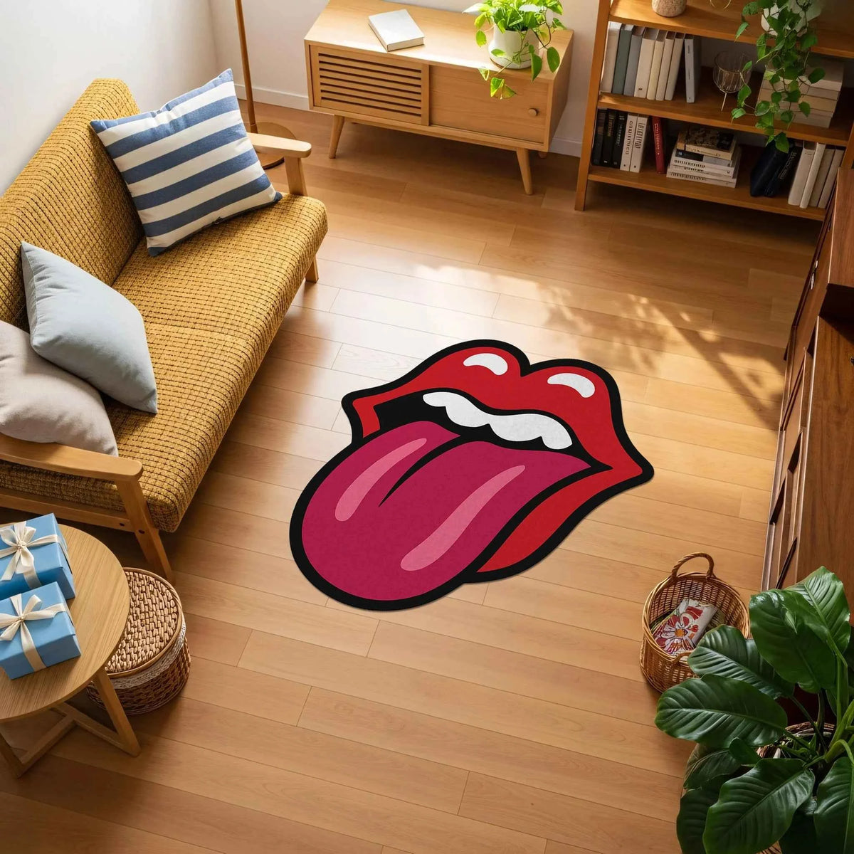 İkonik Kırmızı Dudak ve Dil Figürlü Pop-Art Tasarım Halı