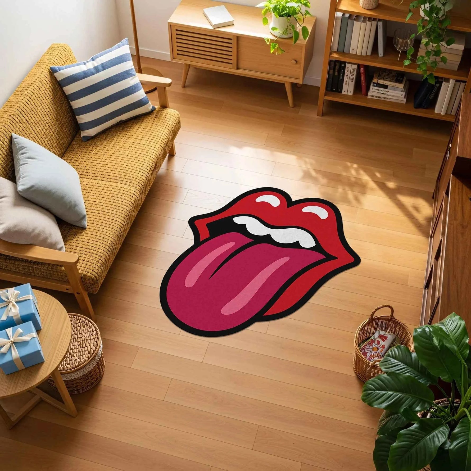 İkonik Kırmızı Dudak ve Dil Figürlü Pop-Art Tasarım Halı