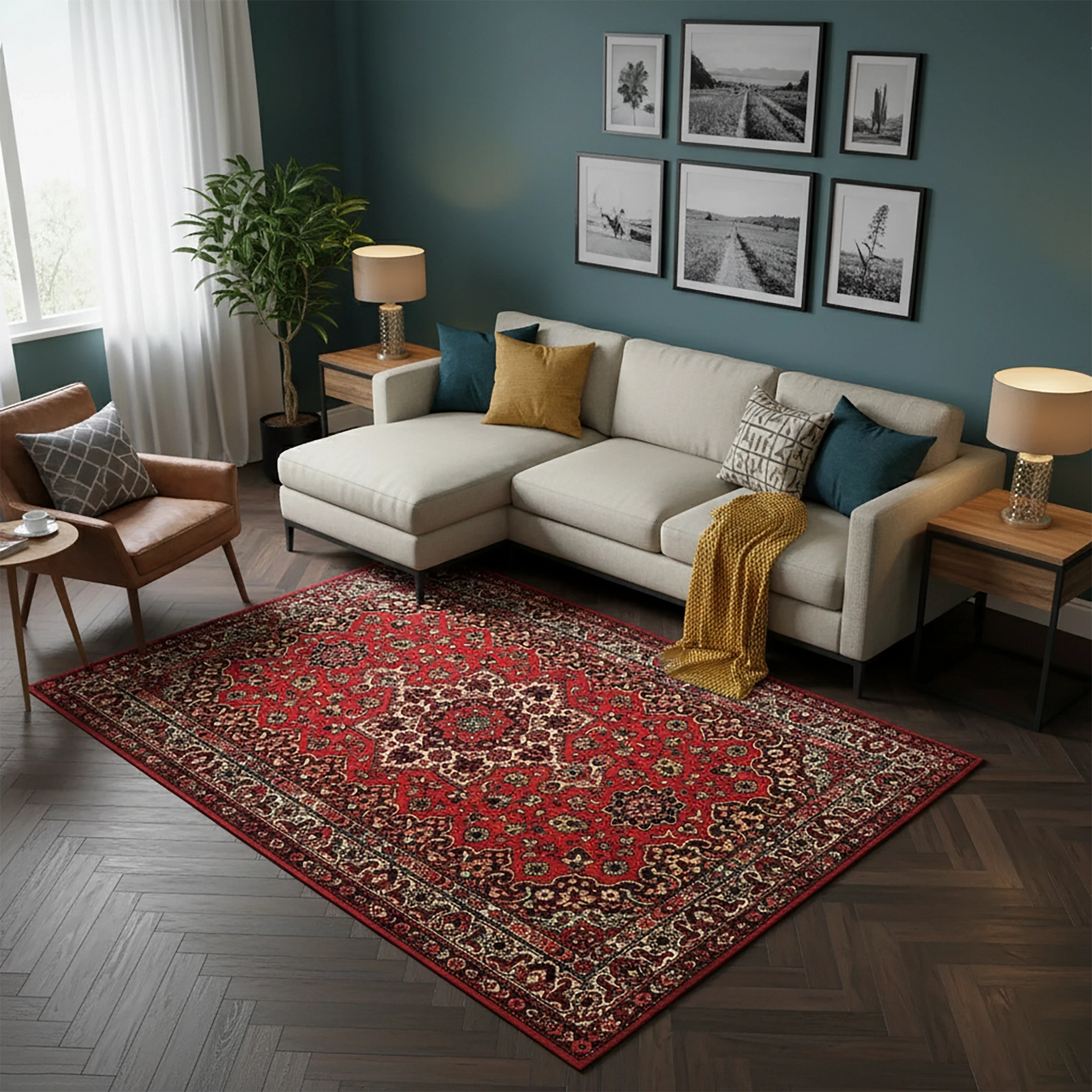 Kırmızı Geleneksel İran Desenli Dekoratif Salon Halısı