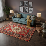 Klasik Madalyon Desenli Kırmızı Saray Tarzı Salon Halısı