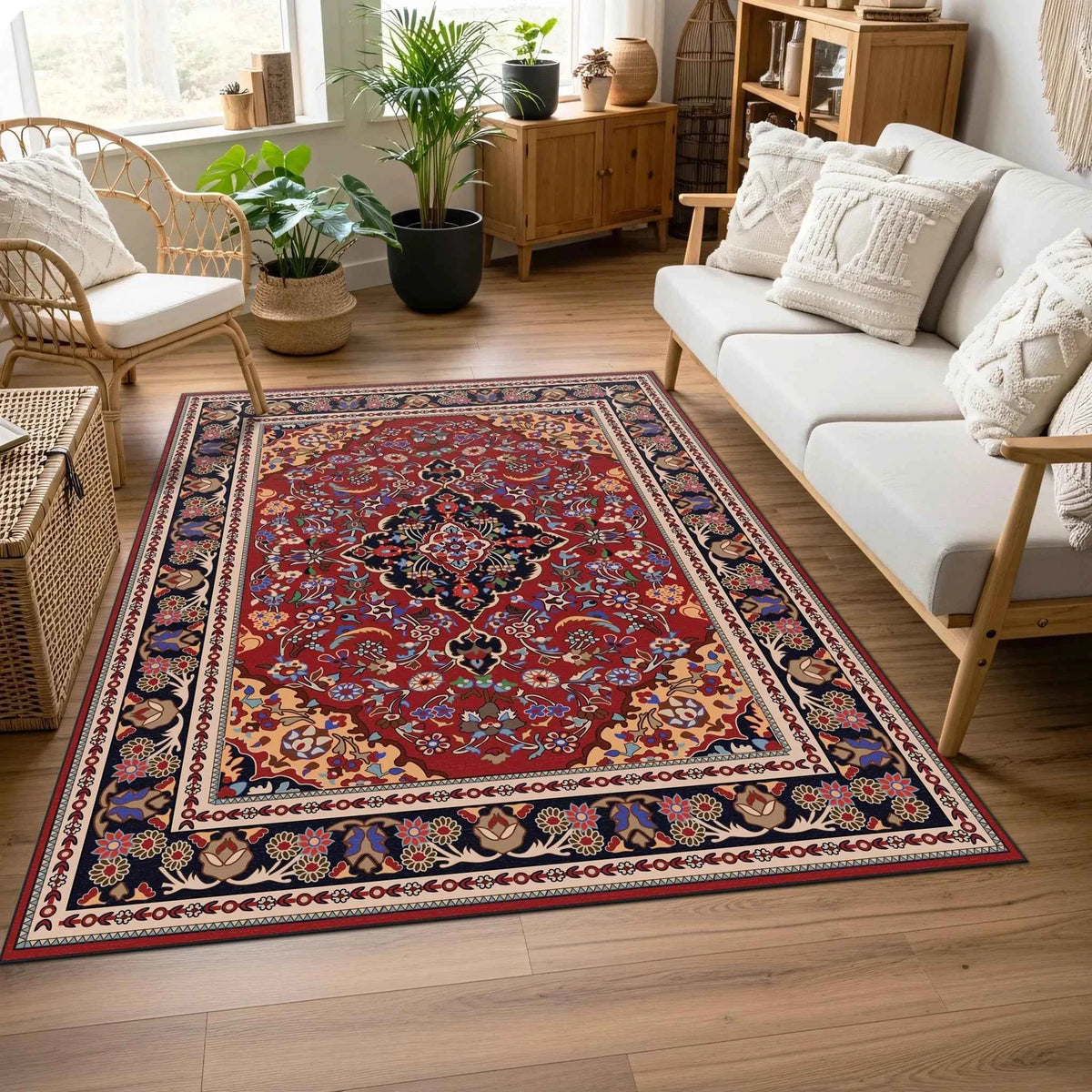 Kırmızı ve Lacivert Klasik Saray Motifli Salon Halısı