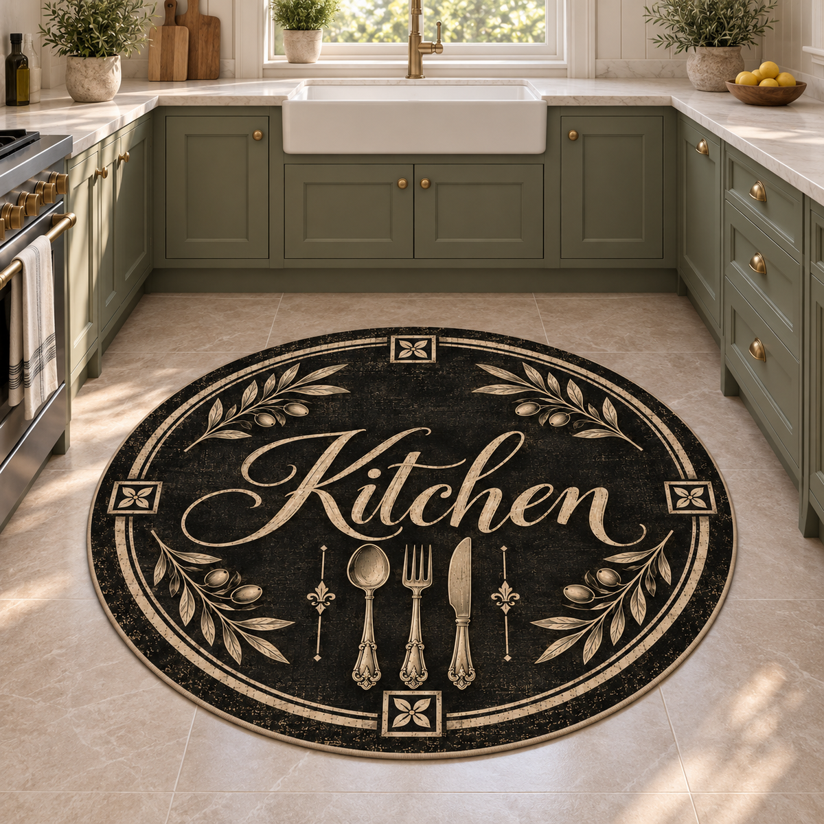  kitchen-yazili-zeytin-dalli-siyah-yuvarlak-mutfak-halisi