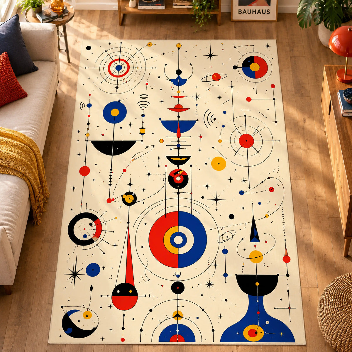 Kozmik Geometrik Desenli Bauhaus Halı | Soyut Sanat Desenli Modern Salon Halısı