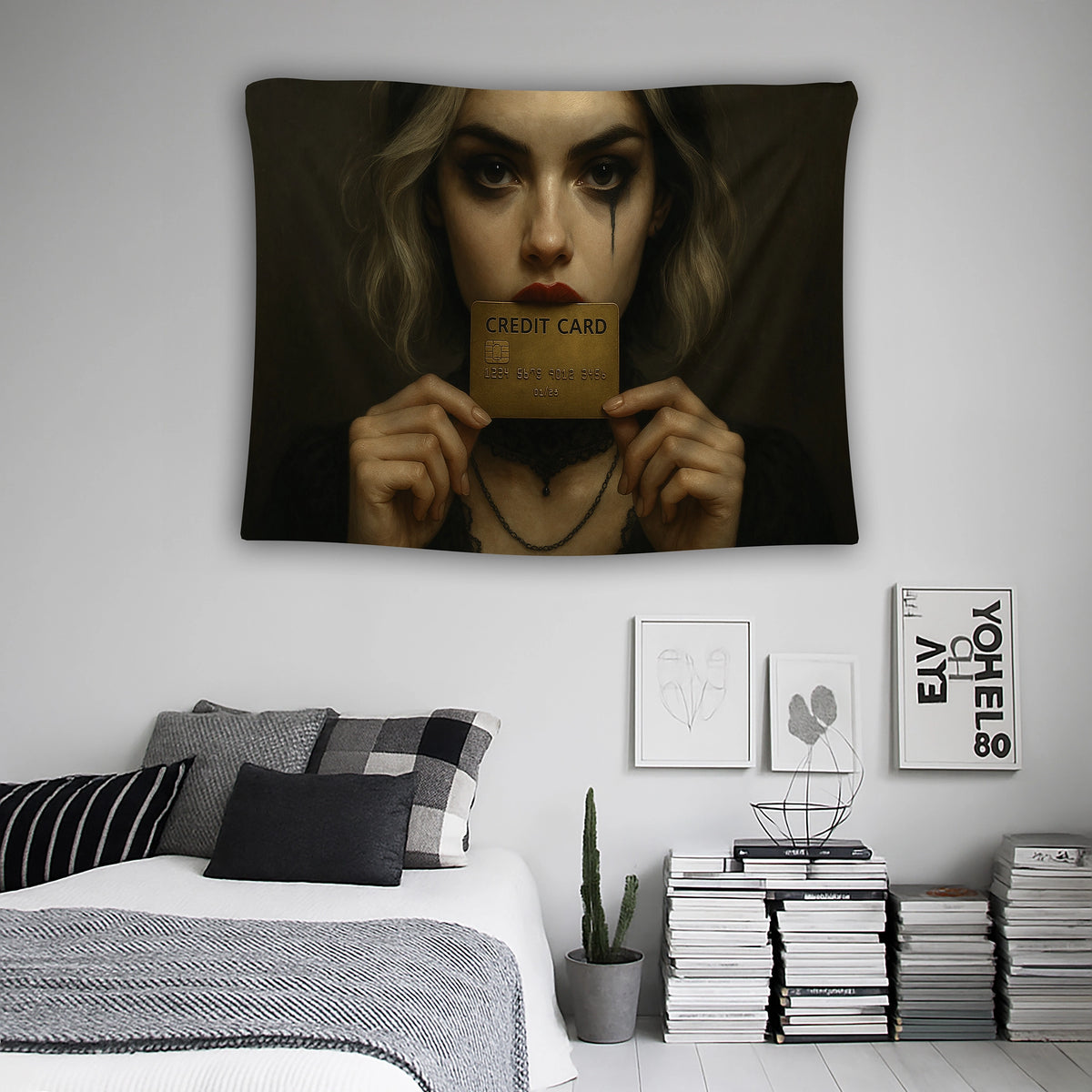 Minimal arka plan, güçlü portre kompozisyonu ve aksesuar odaklı tasarımıyla öne çıkan FabricUp duvar örtüsü, yatak odası ve genç odaları için iddialı bir dekor çözümüdür. Yüksek kaliteli baskı sayesinde görüntü keskin ve uzun ömürlüdür.