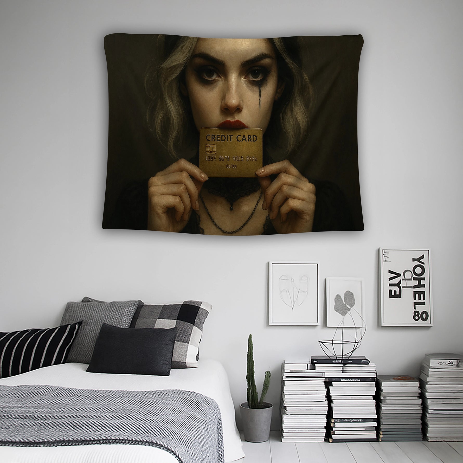 Minimal arka plan, güçlü portre kompozisyonu ve aksesuar odaklı tasarımıyla öne çıkan FabricUp duvar örtüsü, yatak odası ve genç odaları için iddialı bir dekor çözümüdür. Yüksek kaliteli baskı sayesinde görüntü keskin ve uzun ömürlüdür.