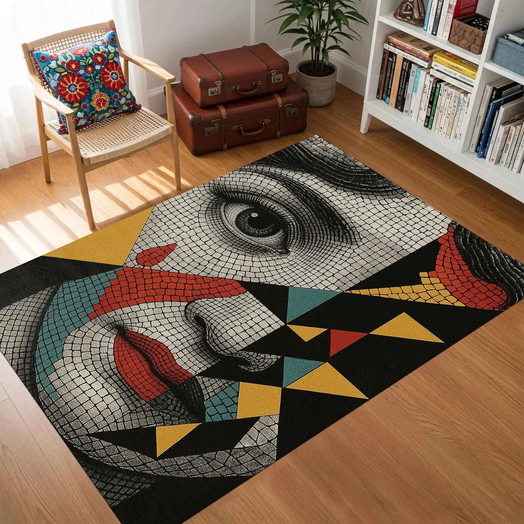 Mozaik Portre ve Geometrik Desenli Sanatsal Modern Halı