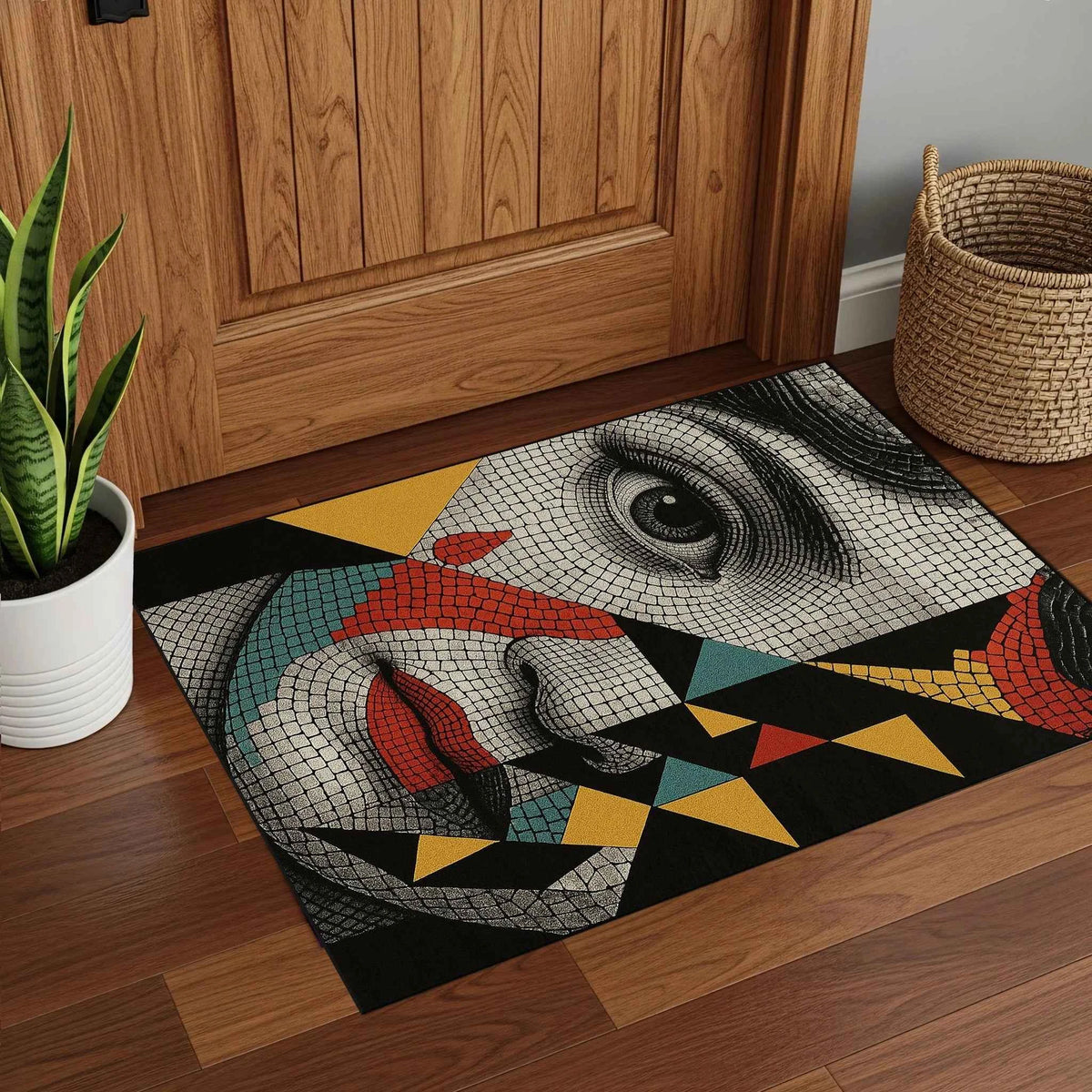 Mozaik Portre ve Geometrik Desenli Sanatsal Modern Halı
