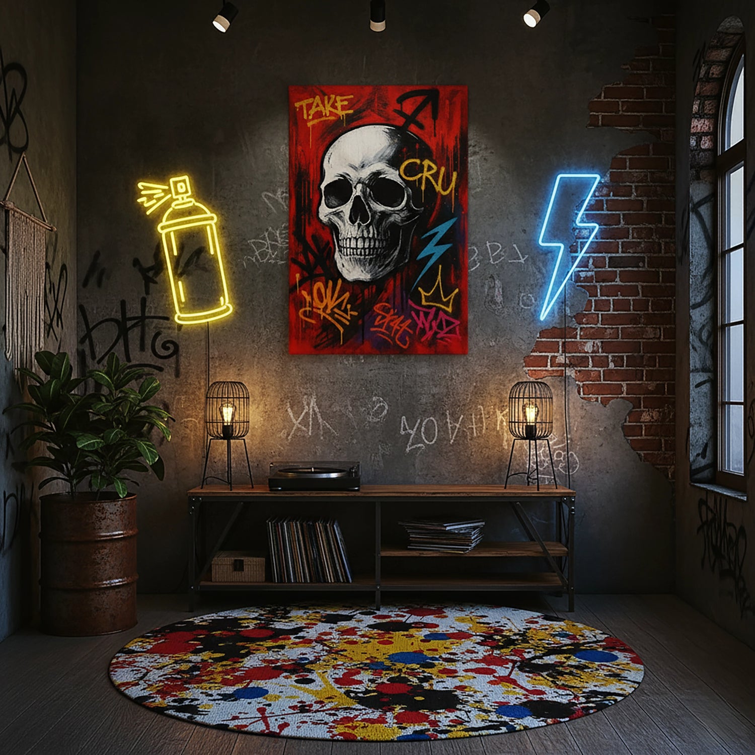 Çerçevesiz kanvas tablo, grafiti stil kafatası illüstrasyonu ve kırmızı arka planıyla tasarlanmış asi ve modern bir duvar dekoru sunar. Yüksek çözünürlüklü FabricUp dijital baskı kalitesi sayesinde estetik, premium ve genç dekorasyon için dikkat çekici bir sanat eseri alternatifi oluşturur.