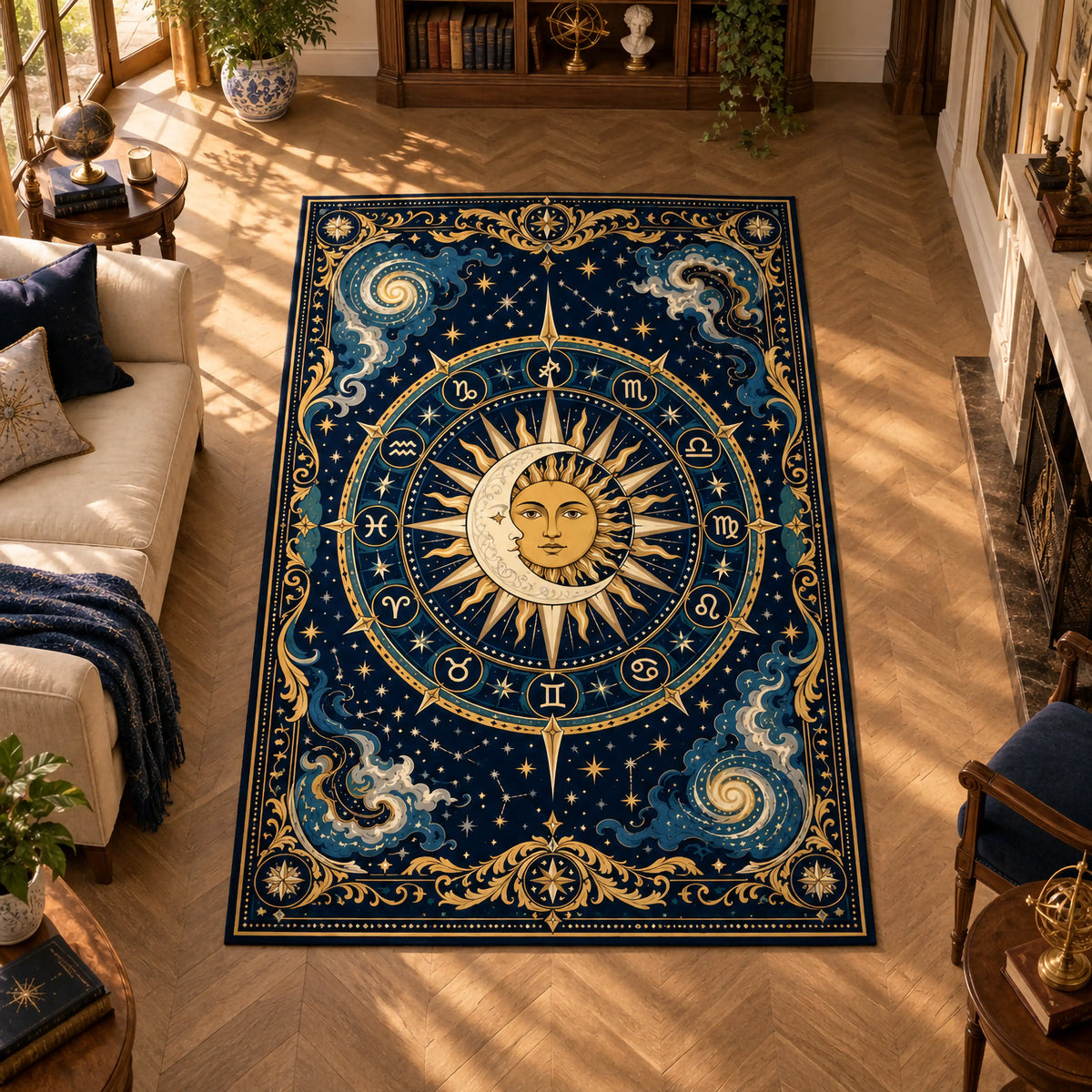 lacivert-burclar-gunes-motifli-astroloji-hali-mistik-kozmik