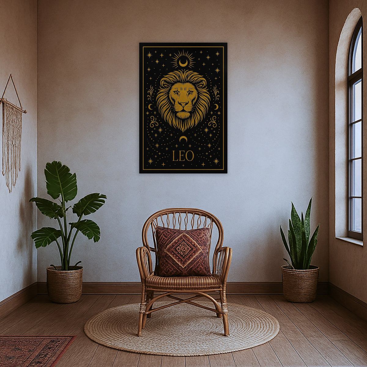 
Çerçevesiz kanvas tablo formundaki bu Leo tasarımı, altın renkli aslan portresi ve kozmik yıldız desenleriyle mistik ve güçlü bir atmosfer yaratır. Mat dokulu yüzey ve yüksek kalite baskı detaylarıyla duvarda tablo etkisi sunar; astroloji severler için özgün ve karakterli bir FabricUp sanat çalışmasıdır.