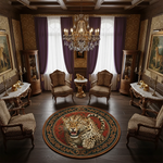 Yuvarlak formda tasarlanmış, merkezinde kükreyen leopar figürü bulunan dijital baskı halı, kırmızı zemin ve klasik oryantal bordür desenleriyle güçlü, vahşi ve dikkat çekici bir kompozisyon sunar. Yüksek çözünürlüklü baskı sayesinde tüy dokuları, yüz ifadesi ve benek detayları net biçimde görünür. Salon, antre, ofis ve konsept mekanlarda odak noktası oluşturabilecek bu tasarım, doğa temalı dekorasyonu sevenler için etkileyici bir zemin çözümüdür. FabricUp koleksiyonuna ait sanatsal bir halıdır.
