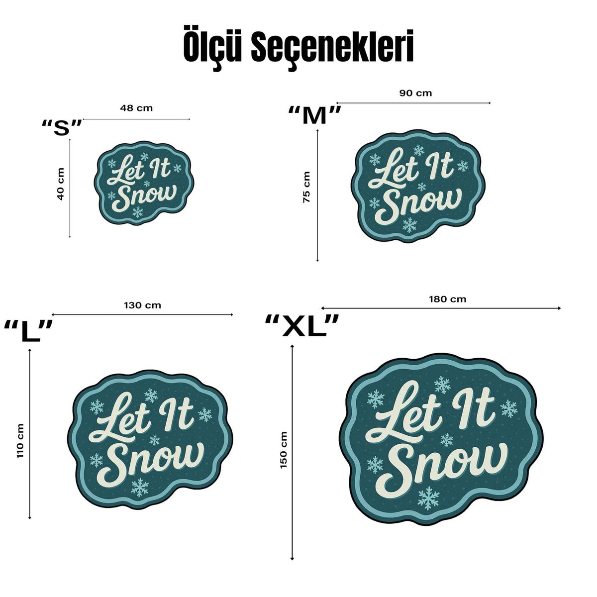 "Let It Snow" Yazılı ve Kar Tanesi Desenli Mavi Yılbaşı Halısı