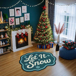 "Let It Snow" Yazılı ve Kar Tanesi Desenli Mavi Yılbaşı Halısı