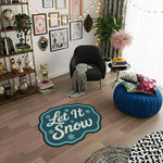 "Let It Snow" Yazılı ve Kar Tanesi Desenli Mavi Yılbaşı Halısı