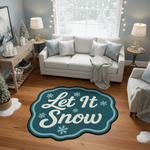"Let It Snow" Yazılı ve Kar Tanesi Desenli Mavi Yılbaşı Halısı