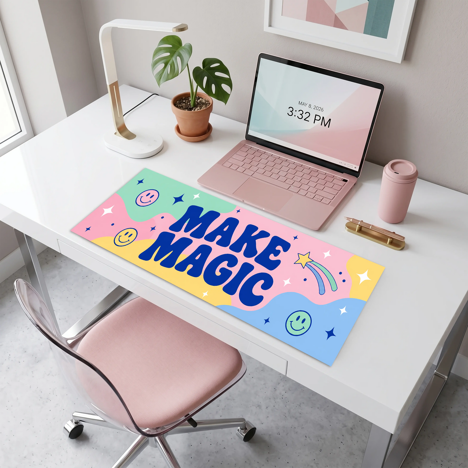 Make Magic Motivasyon Yazılı Klavye Önü Dekor