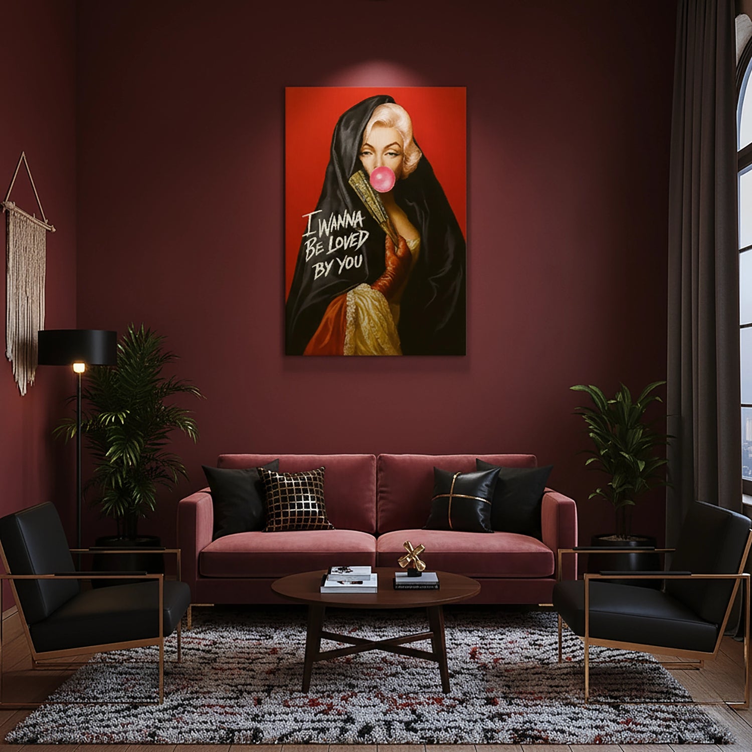 Çerçevesiz kanvas tablo, pop art tarzında retro Hollywood esintili kadın portresi ve kırmızı zeminli güçlü kompozisyonuyla dikkat çeken dekoratif duvar dekoru. Yüksek çözünürlüklü baskı kalitesi sunan FabricUp dijital baskı, modern dekorasyon için estetik ve premium bir sanat eseri seçeneği sağlar.