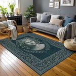 Medusa Büstü Desenli Lacivert Antik Halı