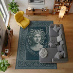 Medusa Büstü Desenli Lacivert Antik Halı