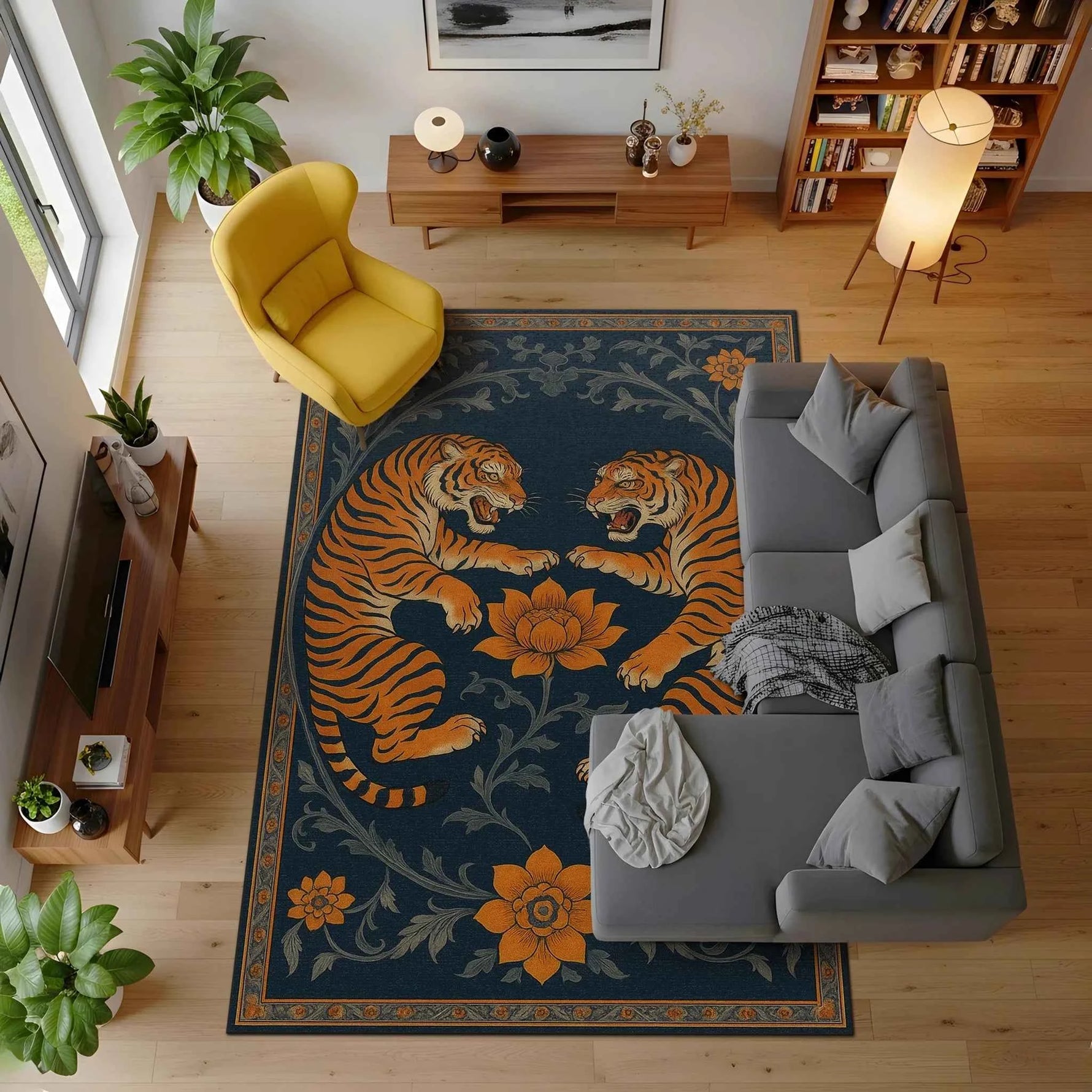 Midnight Tigers Kaplan Figürlü Lacivert Halı