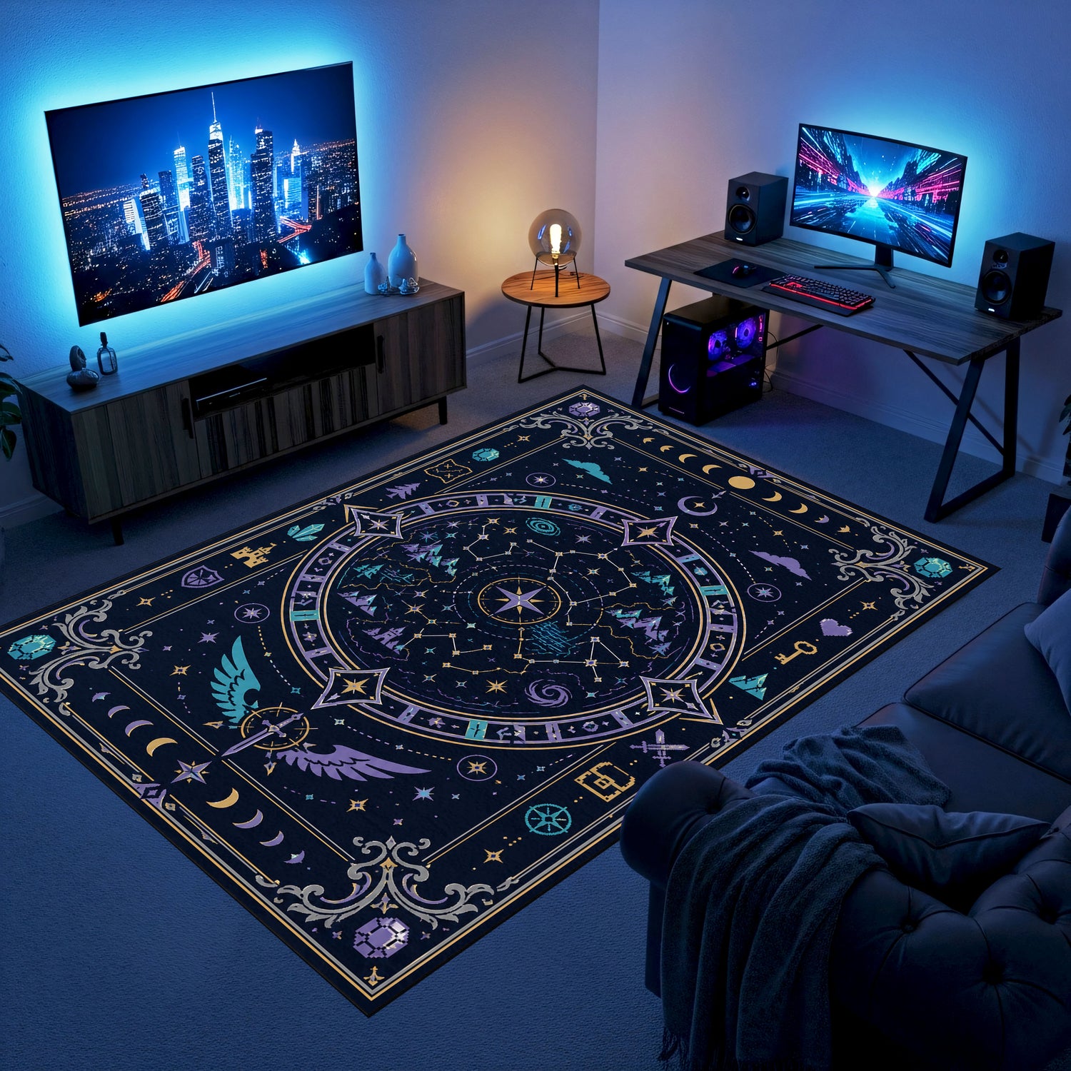 Mistik Harita Gaming Halısı | Takımyıldızı ve Fantezi Desen Siyah