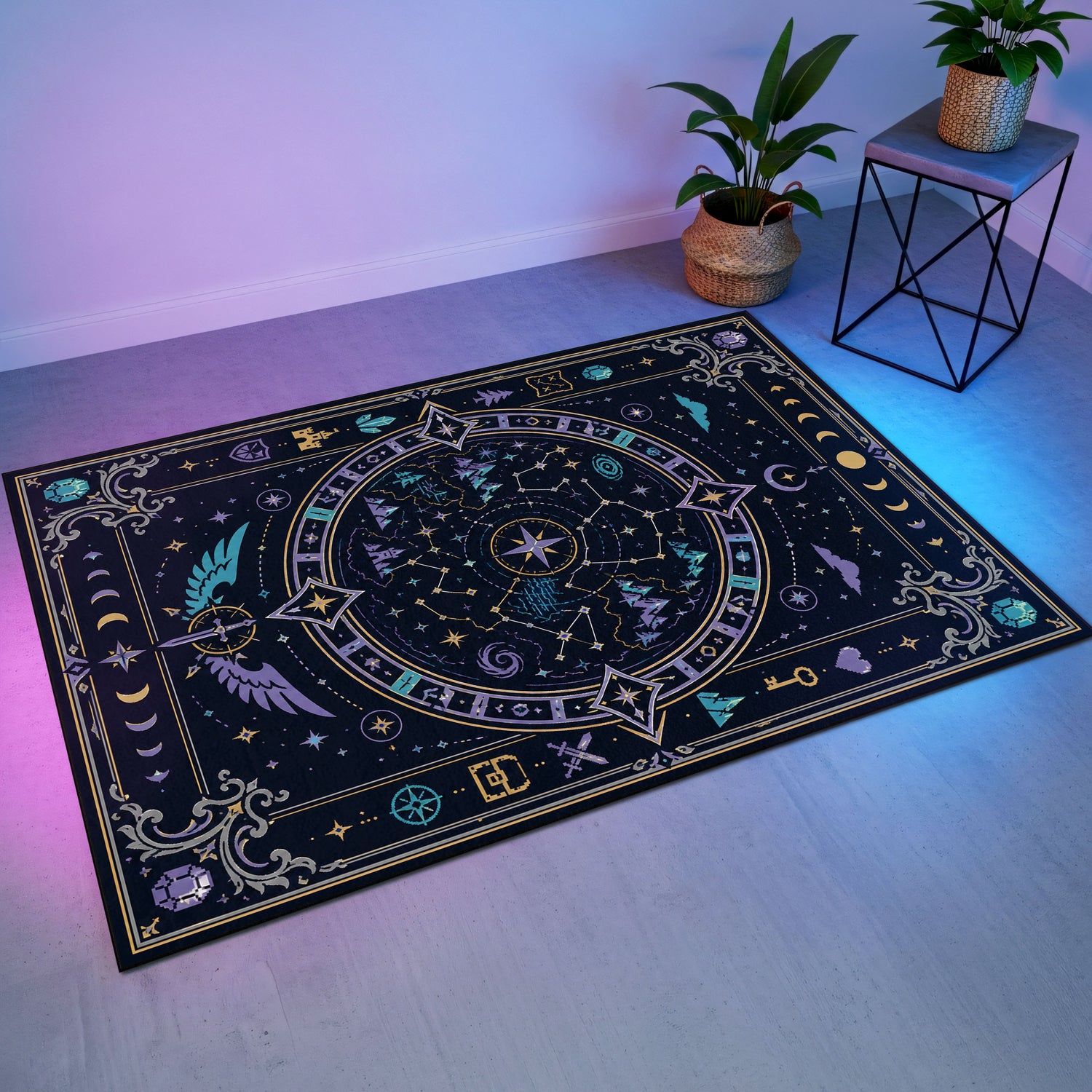 Mistik Harita Gaming Halısı | Takımyıldızı ve Fantezi Desen Siyah