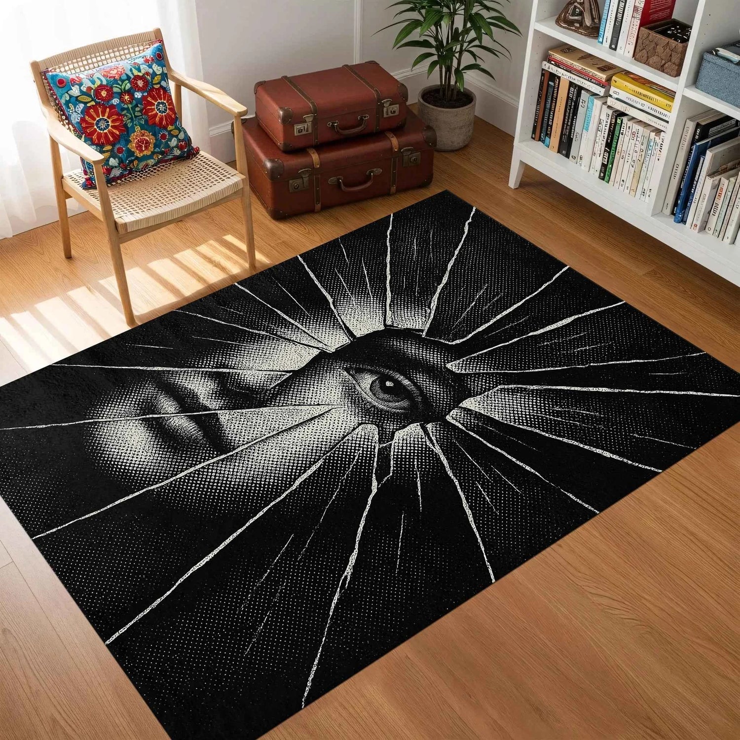 Siyah Beyaz Göz Tasarımlı Artistik Modern Salon Halısı