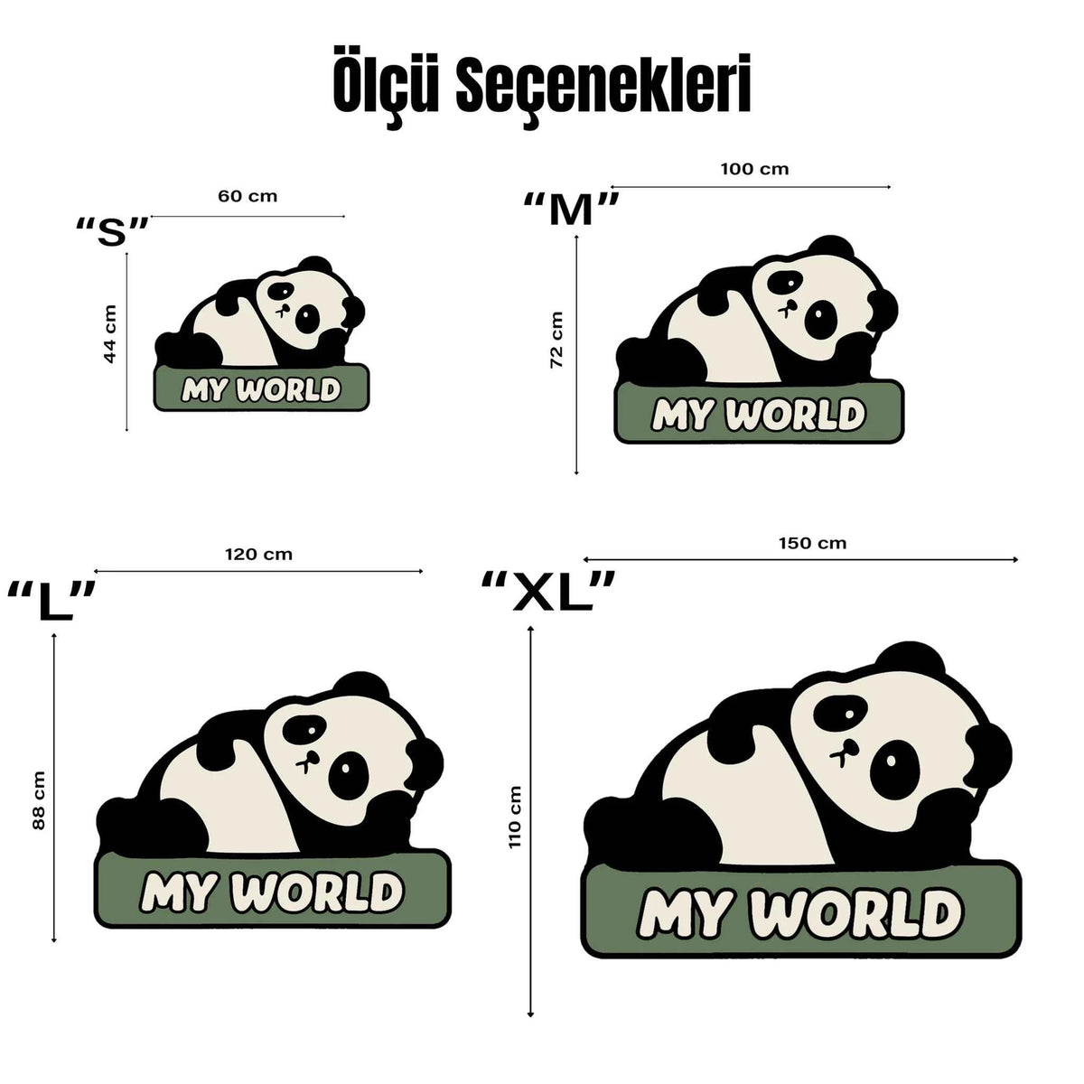 "My World" Yazılı Mint Yeşili Panda Halısı | Çocuk Odası Hayvan Figürlü Paspas