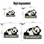 "My World" Yazılı Mint Yeşili Panda Halısı | Çocuk Odası Hayvan Figürlü Paspas
