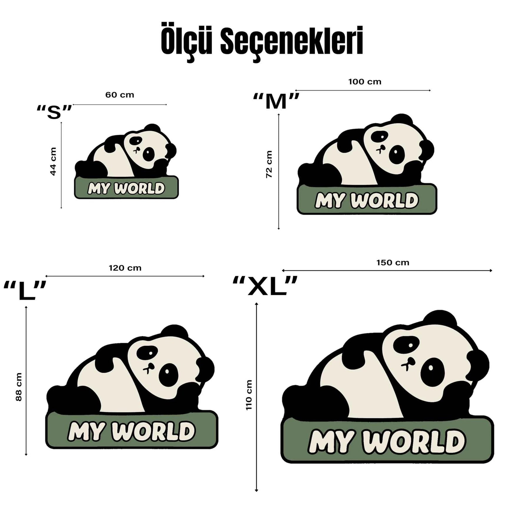 "My World" Yazılı Mint Yeşili Panda Halısı | Çocuk Odası Hayvan Figürlü Paspas