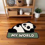 "My World" Yazılı Mint Yeşili Panda Halısı | Çocuk Odası Hayvan Figürlü Paspas
