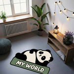 "My World" Yazılı Mint Yeşili Panda Halısı | Çocuk Odası Hayvan Figürlü Paspas