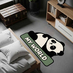 "My World" Yazılı Mint Yeşili Panda Halısı | Çocuk Odası Hayvan Figürlü Paspas