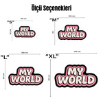 "My World" Yazılı Pembe Dekoratif Halı | Modern Bubble Font Çocuk ve Genç Odası Paspas
