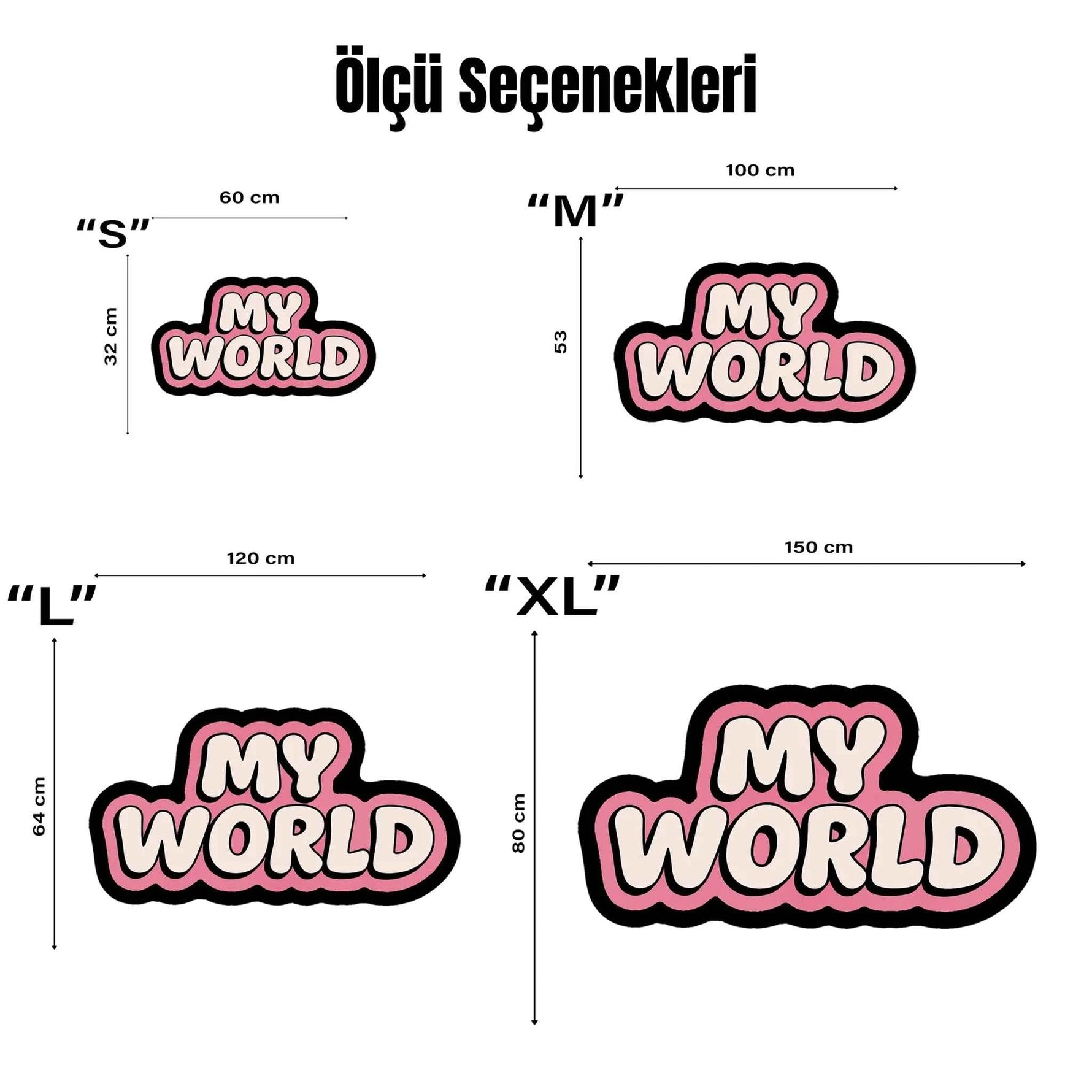 "My World" Yazılı Pembe Dekoratif Halı | Modern Bubble Font Çocuk ve Genç Odası Paspas