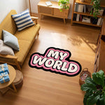 "My World" Yazılı Pembe Dekoratif Halı | Modern Bubble Font Çocuk ve Genç Odası Paspas