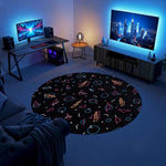 Neon Geometrik Desenli Retro Gamer Yuvarlak Halı
