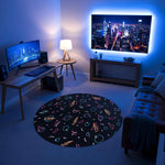Neon Geometrik Desenli Retro Gamer Yuvarlak Halı