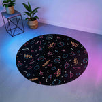 Neon Geometrik Desenli Retro Gamer Yuvarlak Halı