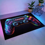 Siyah Zemin Üzeri Neon Gamepad Tasarımlı Oyuncu Halısı