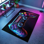 Siyah Zemin Üzeri Neon Gamepad Tasarımlı Oyuncu Halısı