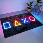 Gamer Odası Geometrik Neon Oyun Sembollü Gamer Halısı