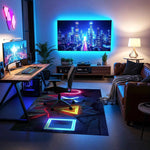 Gamer Odası Geometrik Neon Oyun Sembollü Gamer Halısı