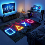 Gamer Odası Geometrik Neon Oyun Sembollü Gamer Halısı